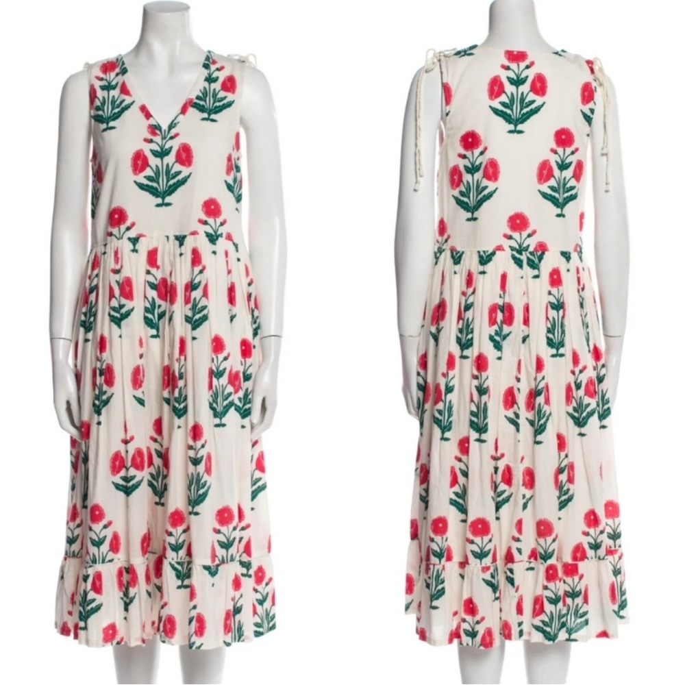 Pink Chicken Cream Maxi Dress with Red Floral Motif
